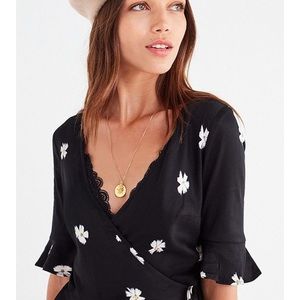 Urban Outfitters Cropped Wrap Top with Bell Sleeve
